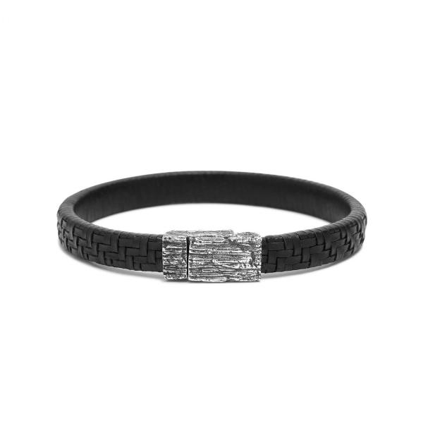 E420BLK armband leer zilver SXM - Elements Collectie