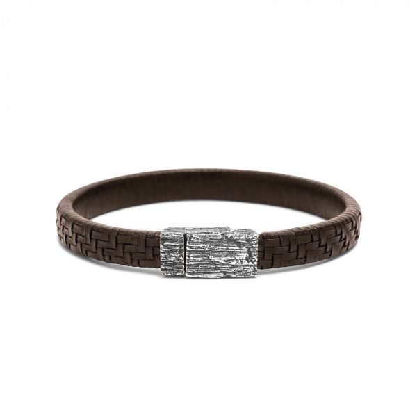 E420BRN armband zilver leer SXM-earth Collectie