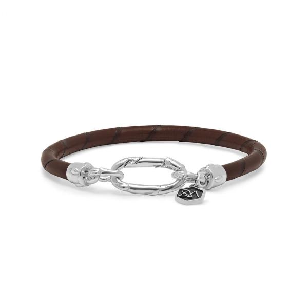 X333BRN armband zilver & leer SXM - Bambu Collectie
