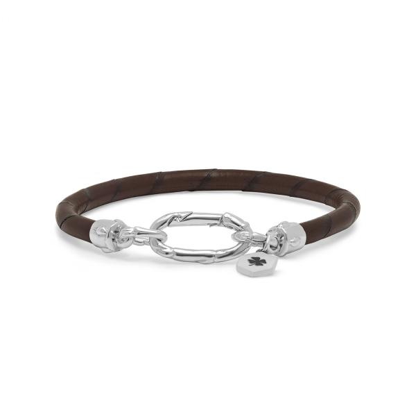 X333BRN armband zilver & leer SXM - Bambu Collectie
