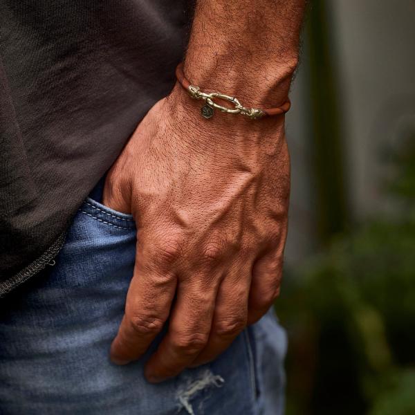 X333COG.SGP armband zilver & leer goldplated SXM - Bambu Collectie