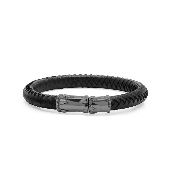 X336BLK.RAW armband zilver & leer raw edition