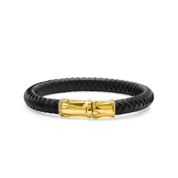 X336BLK.SGP armband leer & zilver goldplated
