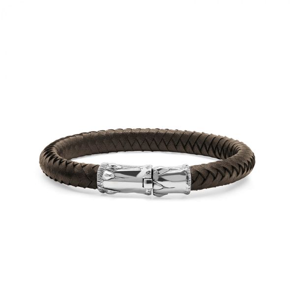X336BRN armband zilver & leer
